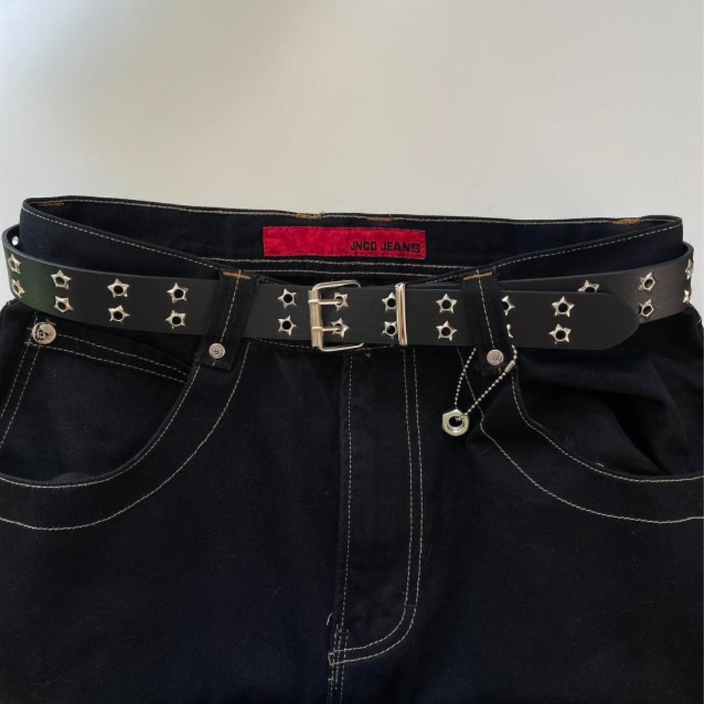 Y2K 2000s vintage style star-studded goth emo black and silver belt